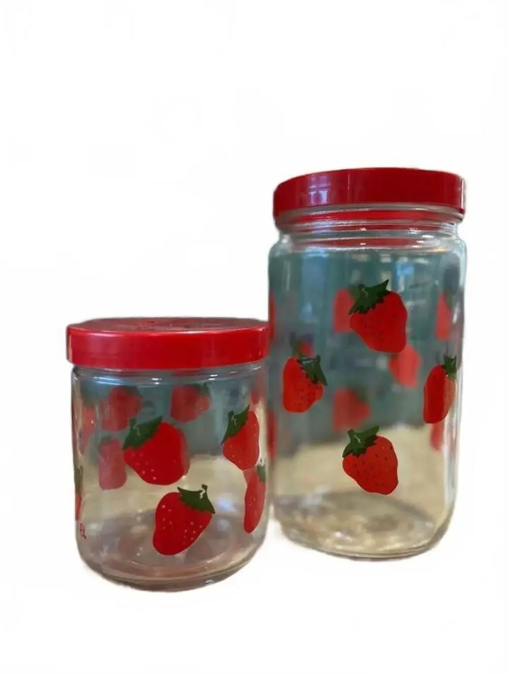 Vintage 1970/1980s Glass Strawberry Canisters (2)